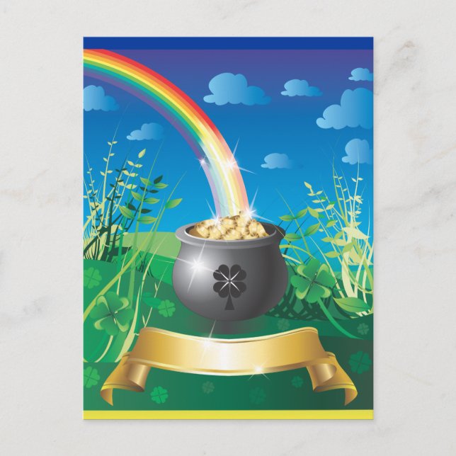 St. Patrick's Day Gold Rainbow Postcard (Front)