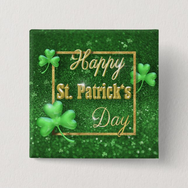 St. Patrick's Day Gold Shamrock 15 Cm Square Badge (Front)