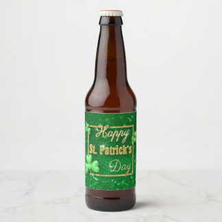 St. Patrick's Day Gold Shamrock Beer Bottle Label
