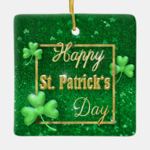 St. Patrick's Day Gold Shamrock Ceramic Ornament