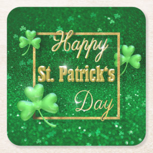 St. Patrick's Day Gold Shamrock Square Paper Coaster