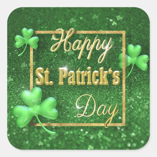 St. Patrick's Day Gold Shamrock Square Sticker (Front)