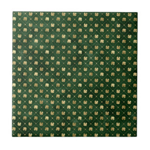 St Patricks Day Golden Clover Shamrock Vintage Ceramic Tile