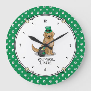 St. Patrick's Day Golden Retriever Dog Large Clock