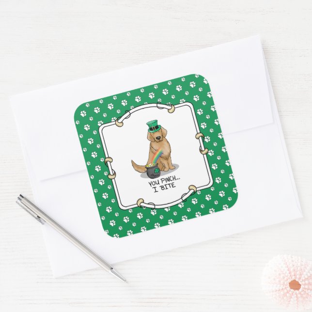 St. Patrick's Day Golden Retriever Dog Square Sticker (Envelope)