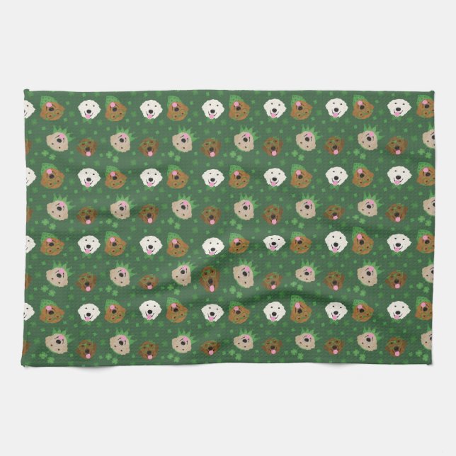 St Patricks Day Golden Retriever Dogs Tea Towel (Horizontal)