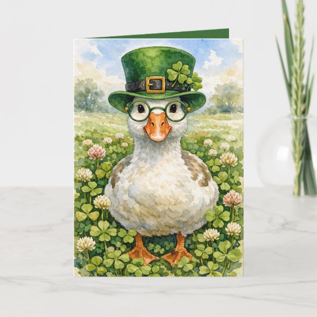 St. Patrick's Day Goose With Glasses Card (Front)