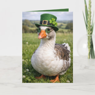 St. Patrick's Day Goose With Glasses Card