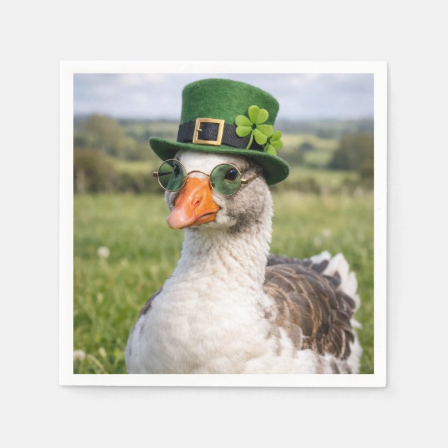 St. Patrick's Day Goose With Glasses Napkin (Front)