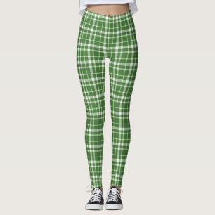 St. Patricks Day Green and White Plaid Leggings