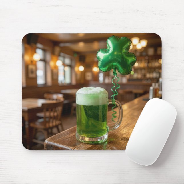 St. Patrick's Day Green Beer and Balloon Mouse Pad (With Mouse)