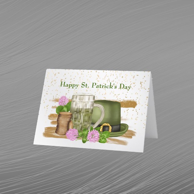 St Patricks Day Green Beer Hat Coins Clover Holiday Card (Creator Uploaded)
