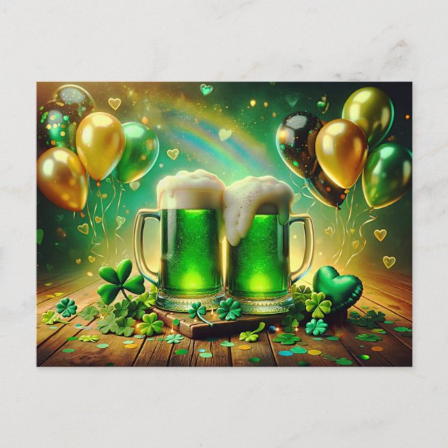 St. Patrick's Day Green Beer Holiday Postcard (Front)