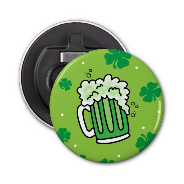 St Patrick's Day Green Beer Pattern Bottle Opener (Front)