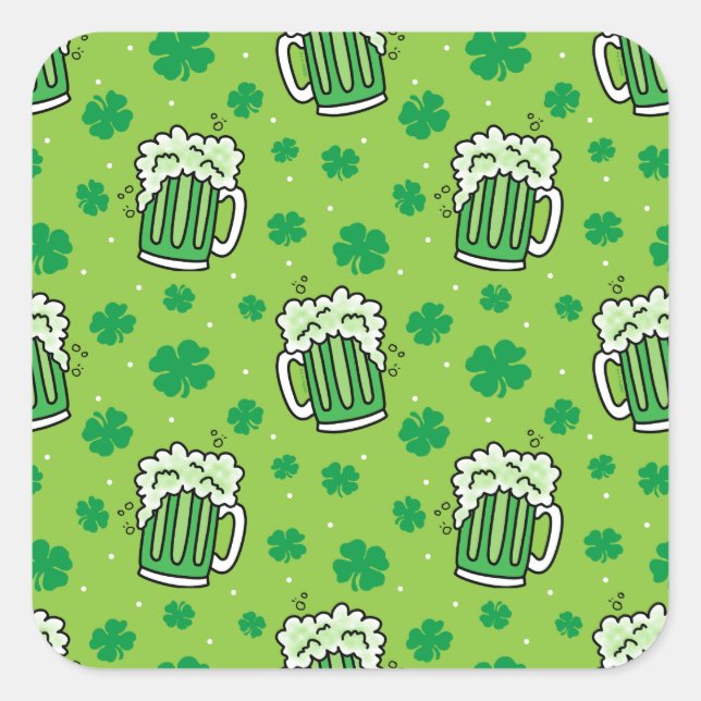 St Patrick's Day Green Beer Pattern Square Sticker (Front)