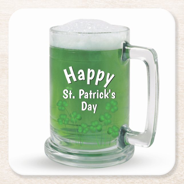 St. Patrick's Day Green Beer Square Paper Coaster (Front)