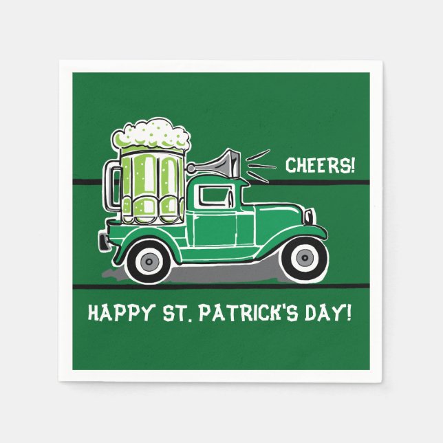 St Patrick's Day Green Beer Vintage Truck Napkin (Front)