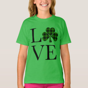 St.Patricks day green black plaid clover love T-Shirt