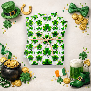 St. Patrick's Day Green Clover Diamond Pattern Wrapping Paper Sheet