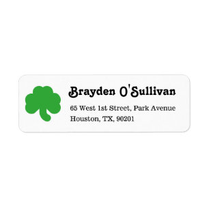 St Patricks Day Green Clover Shamrock Irish Simple Return Address Label