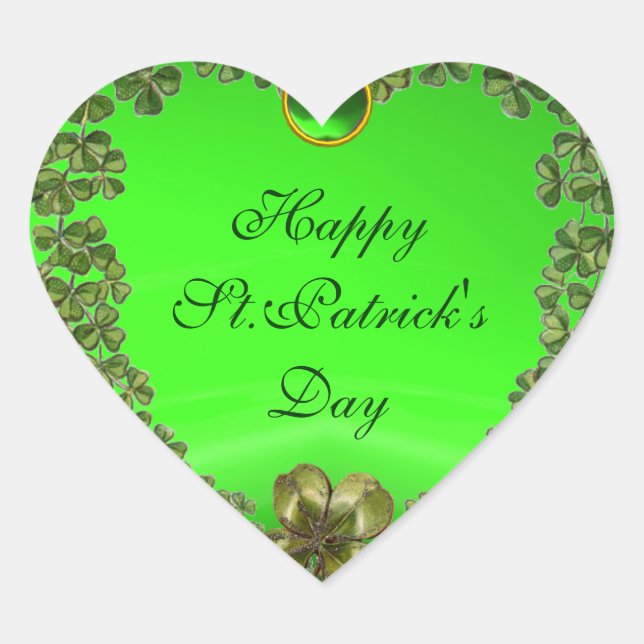 ST.PATRICK'S DAY GREEN EMERALD GEM SHAMROCK HEART HEART STICKER (Front)