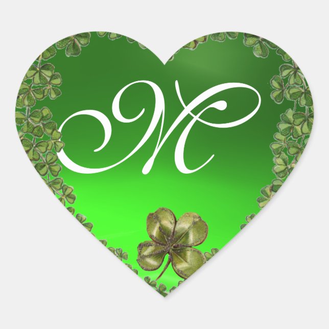 ST.PATRICK'S DAY GREEN EMERALD GEM SHAMROCK HEART STICKER (Front)