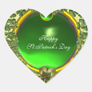 ST.PATRICK'S DAY GREEN EMERALD GEM SHAMROCK HEART STICKER