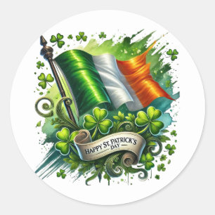 St Patricks Day Green Flag Shamrock Illustration Classic Round Sticker