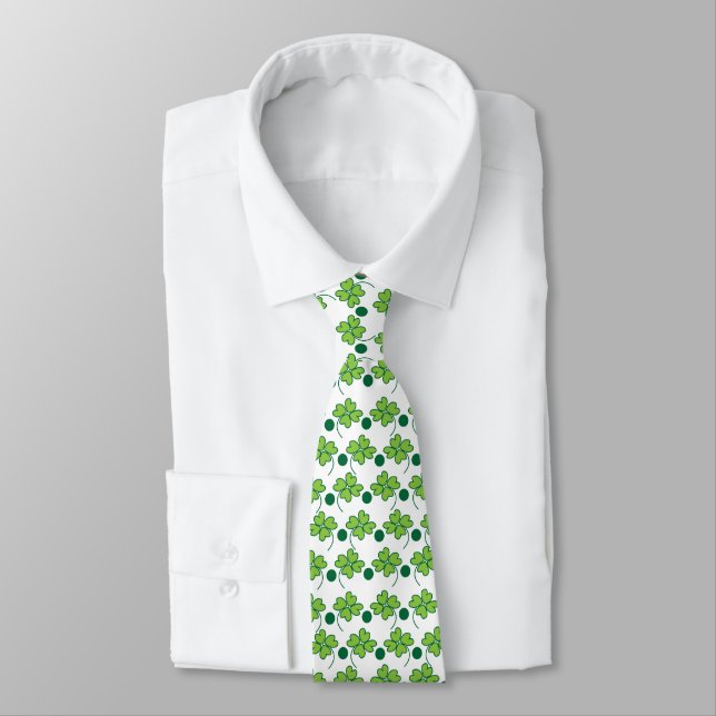 St Patricks Day Green Four Leaf Clover  Tie (Tied)