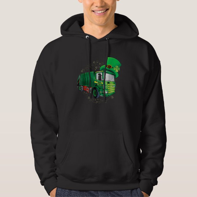St Patrick's Day Green Garbage Truck Men Women Boy Hoodie (Front)