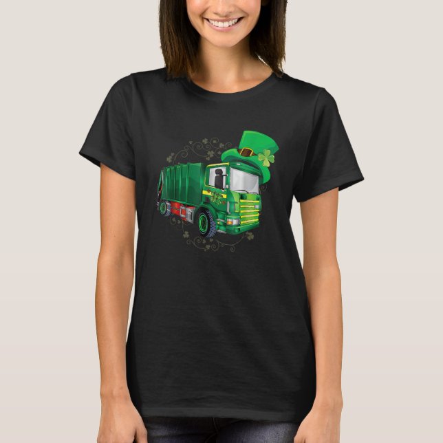 St Patrick's Day Green Garbage Truck Men Women Boy T-Shirt (Front)
