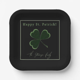 St. Patrick's Day, green glitter clover Paper Plate