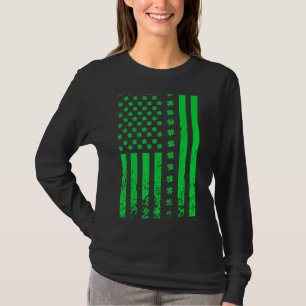 St Patrick's Day Green Irish American Usa Flag Sha T-Shirt