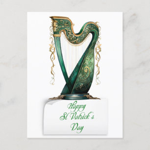 ST patrick's Day Green Irish Harp Holiday Postcard