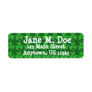 St. Patrick's Day Green Irish Shamrock Clover Return Address Label