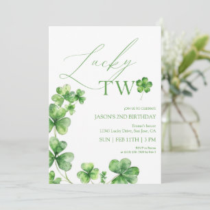 St. Patrick's day green Lucky Two Second Birthday Invitation