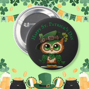 St. Patrick's Day Green Owl personalized  6 Cm Round Badge