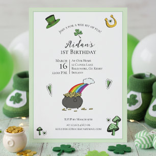 St Patricks Day Green Rainbow 1st Birthday Invitation