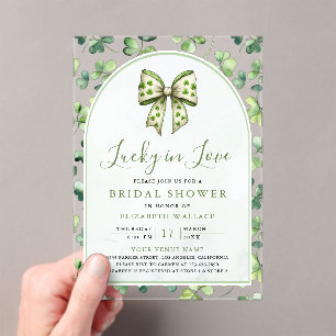 St Patrick's Day Green Shamrock Bow Bridal Shower Acrylic Invitations