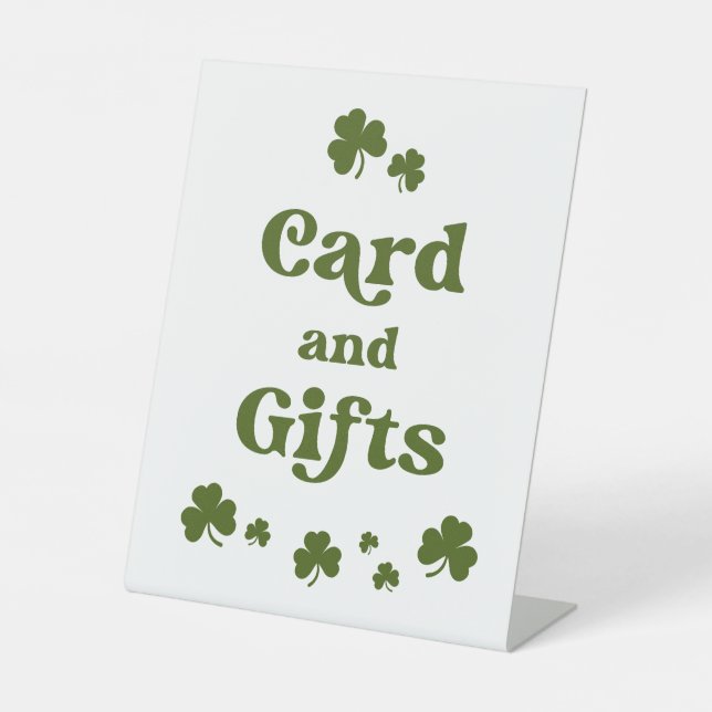 St. Patrick's Day Green Shamrock Card Gifts Pedestal Sign (Front)