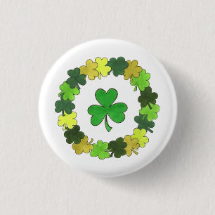 St. Patrick's Day Green Shamrock Clover Wreath 3 Cm Round Badge