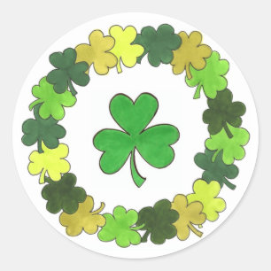 St. Patrick's Day Green Shamrock Clover Wreath Classic Round Sticker