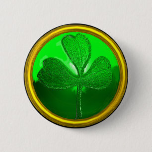 ST PATRICK'S DAY GREEN SHAMROCK GEMSTONE JEWEL 6 CM ROUND BADGE