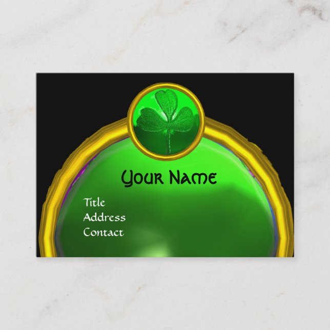 ST PATRICK'S DAY GREEN SHAMROCK GEMSTONE JEWEL BUSINESS CARD (Front)
