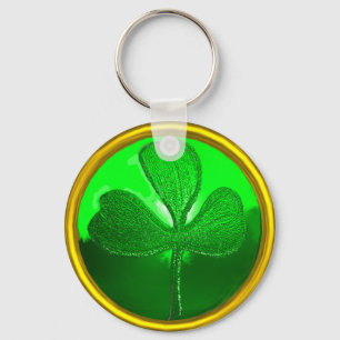 ST PATRICK'S DAY GREEN SHAMROCK GEMSTONE JEWEL KEY RING