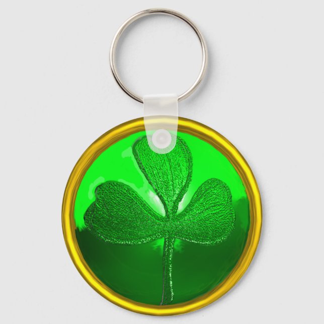 ST PATRICK'S DAY GREEN SHAMROCK GEMSTONE JEWEL KEY RING (Front)