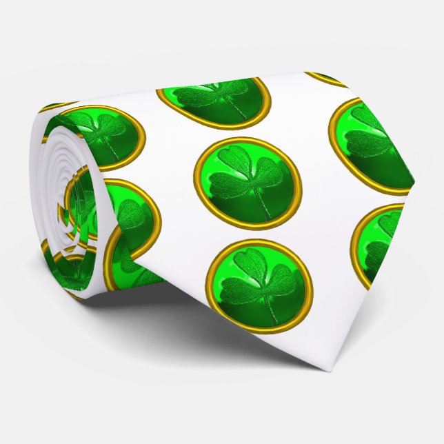 ST PATRICK'S DAY GREEN SHAMROCK GEMSTONE JEWEL TIE (Rolled)