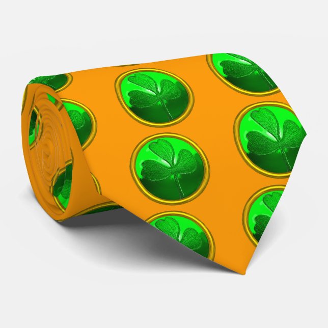 ST PATRICK'S DAY GREEN SHAMROCK GEMSTONE JEWEL TIE (Rolled)
