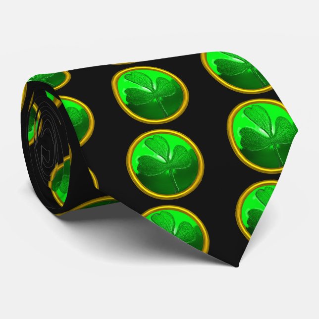 ST PATRICK'S DAY GREEN SHAMROCK GEMSTONE JEWEL TIE (Rolled)