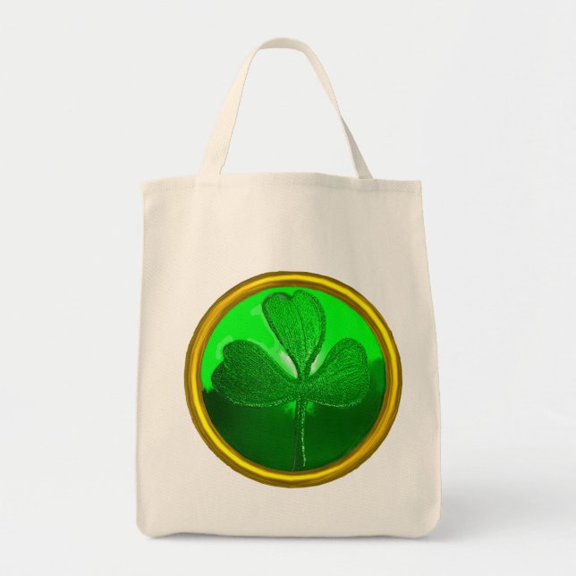 ST PATRICK'S DAY GREEN SHAMROCK GEMSTONE JEWEL TOTE BAG (Front)